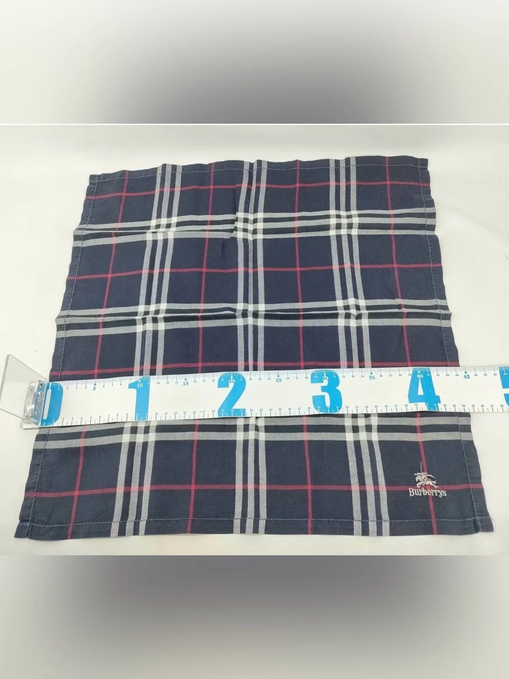 Burberry Vintage Navy Scarf with White Logo and Red Windowpane